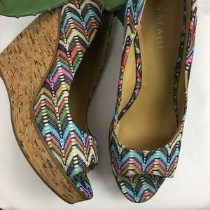 Nine West Wild Thingo Peep Toe Cork Wedges